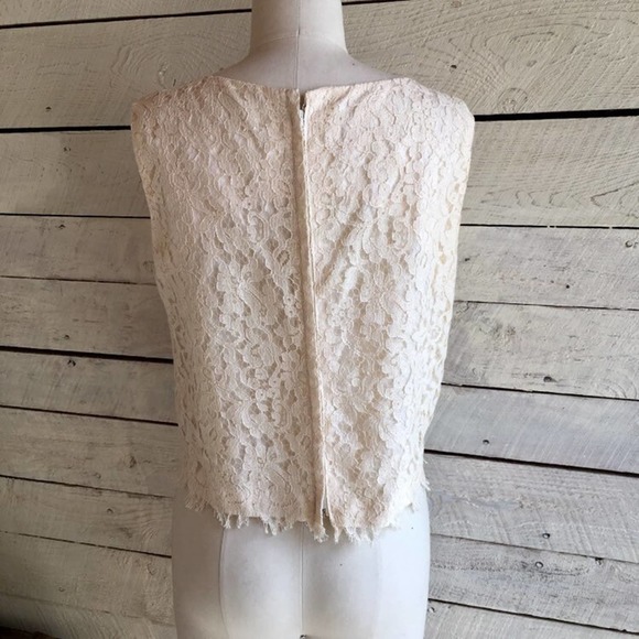 Vintage Cream lace sleeveless tank - back zipper - 50s 60s - lace overlay top - Picture 2 of 9